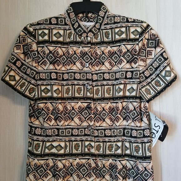 J Stevens Women's Size 10P Olive Beige Afrocentric Style Padded Shoulder Dress - Picture 7 of 9